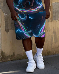 Men's Big & Tall Casual Electric Bear Printed 2-Piece Short Sleeve T-Shirt Shorts Set