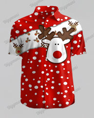 Men's Plus Size Christmas Red Elk Polka Dot Print Short Sleeve Shirt Shorts Suit
