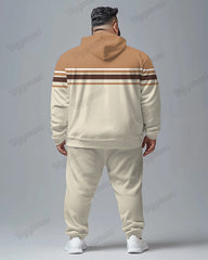 Simple Autumn And Winter Color Number Colorblock Striped Men's Plus Size Hoodie Suit