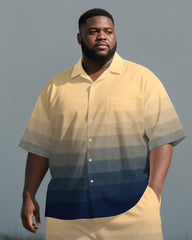 Big Guy's Classic Earth Hue Layered Gradient 2-Piece Short-Sleeve Shirt & Shorts Suit