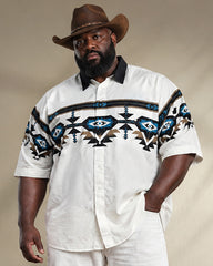 Big & Tall Men's White Base Color Navajo Tribe Geometric Print Short Sleeve Shirt Pants Set