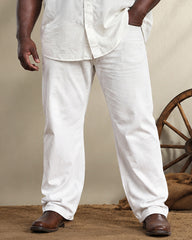 Big & Tall Men's White Base Color Navajo Tribe Geometric Print Short Sleeve Shirt Pants Set