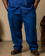 Big & Tall Men's Royal Blue Navajo Geometric Print Short Sleeve Shirt Pants Set