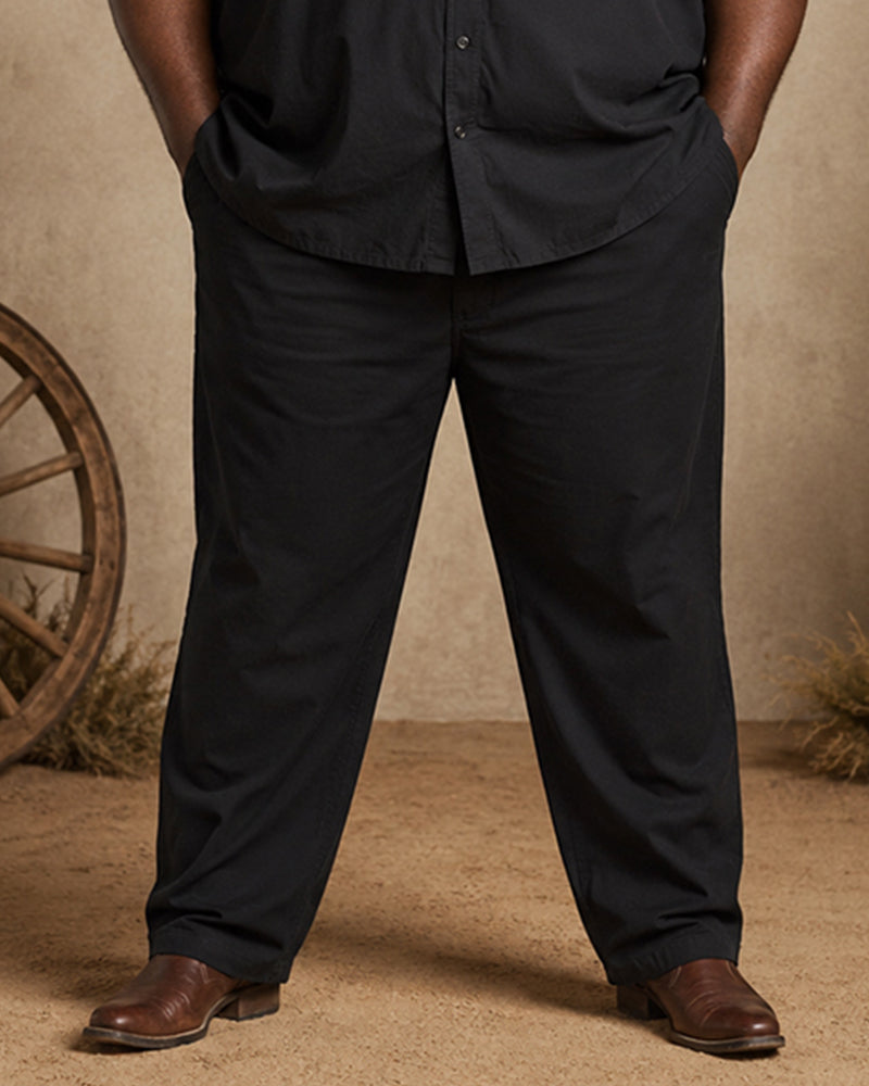 Big & Tall Men's Black Base Navajo Tribe Silhouette Print Short Sleeve Shirt Pants Set