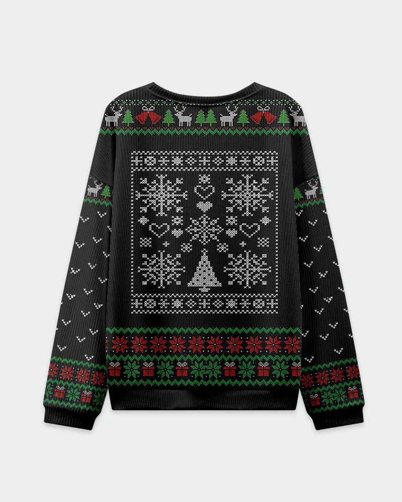 Big & Tall Men's Christmas Black Cat Graffiti Print Crewneck Ugly Sweater