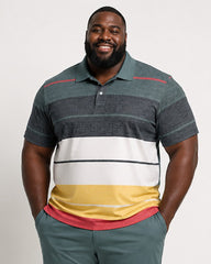 Big & Tall Men's Stripe Contrast Printed Polo Short Sleeve Pants Set