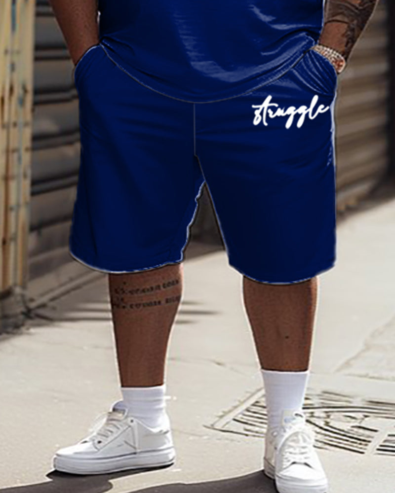 Men's Plus Size Casual Simple Plaid Patchwork Letter Printed T-shirt Shorts Suit