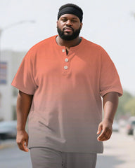 Men's Plus Size Red Grey Gradient Print Henry Collar T-Shirt Trousers Suit