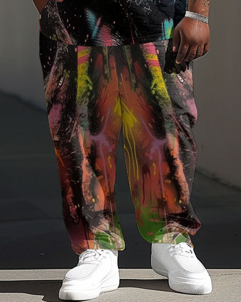 Men's Big & Tall Street Fashion Graffiti Tribute Singer Printed T-Shirt Trousers Set