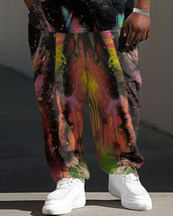 Men's Big & Tall Street Fashion Graffiti Tribute Singer Printed T-Shirt Trousers Set