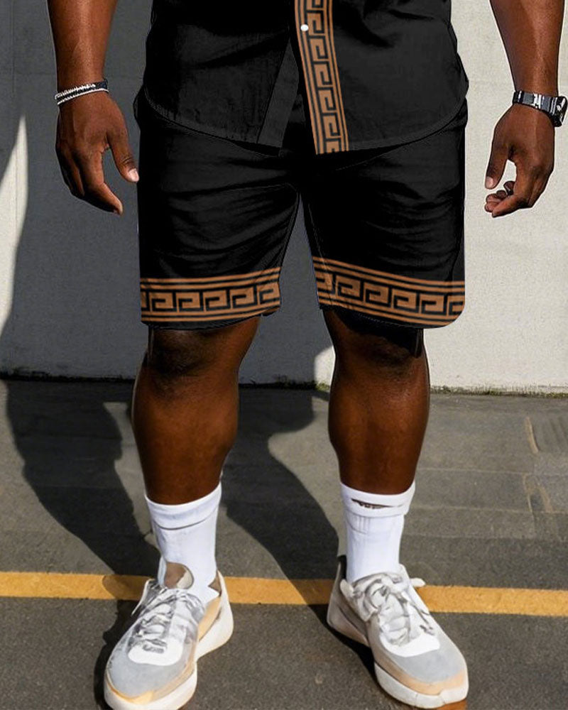 Men's Large Feature Patchwork Print Sleeveless Vest Shirt Shorts Suit