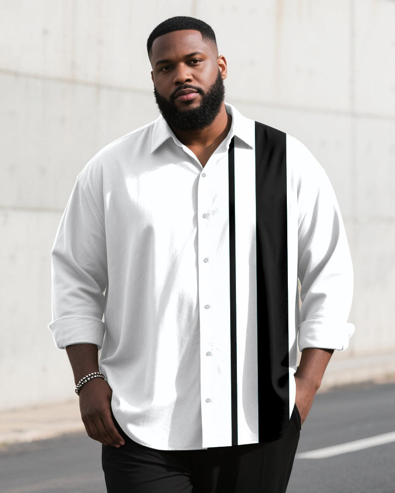 Big & Tall Men's Business Simple Striped Colorblock Printed Long Sleeve Shirt