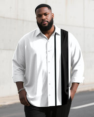 Big & Tall Men's Business Simple Striped Colorblock Printed Long Sleeve Shirt