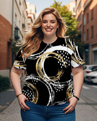Women's Plus Size Circular Graffiti Round Neck Short Sleeve T-Shirt