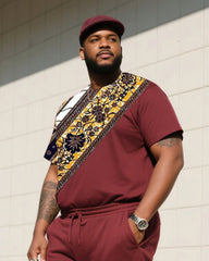 Big Boy Daily Casual Retro Impression Painting Creative Stitching Texture Short Sleeve Pants Suit