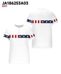 Men's Plus Size Independence Day American Flag Elemental Print Henry Collar Button Short Sleeve Tee