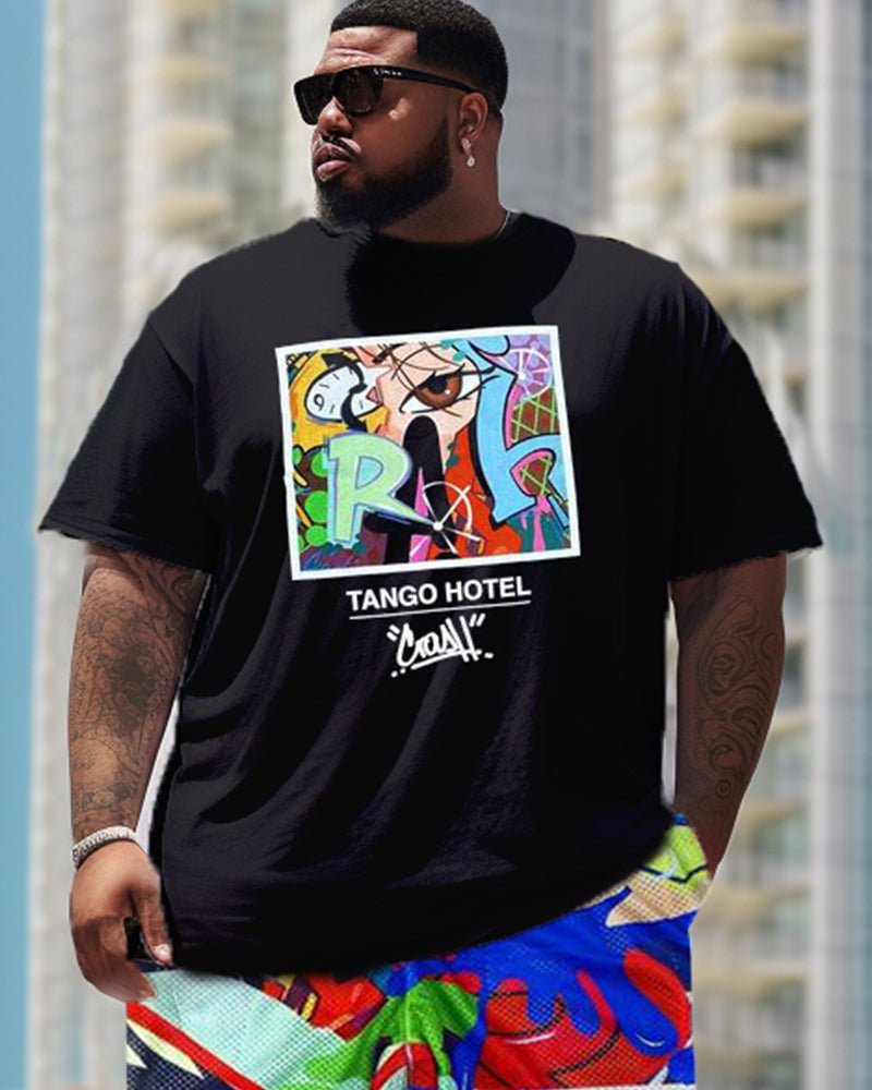 Street Style Graffiti Color Blocking Patchwork Printed Large Men's Set