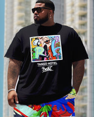 Street Style Graffiti Color Blocking Patchwork Printed Large Men's Set
