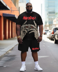 Men's Personalized Flame Skeleton Skull Poker Large Size Contrasting Color T-Shirt Shorts Suit