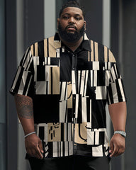 Men's Plus Size Business Simple Irregular Spelling Geometric Print Short Sleeve Shirt Suit