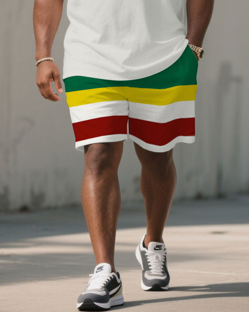 Men's Plus Size June Day Classic Teeth Buy Striped Short Sleeve T-Shirt Shorts Suit