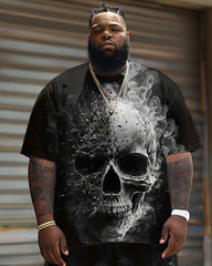 Men's Plus Size Casual Smoke Skull Print T-Shirt Shorts Set