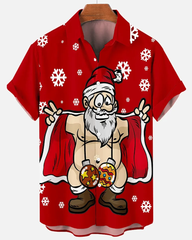 Big Guy’s Funny Santa Claus Snowflake Short Sleeve Shirt Shorts Set