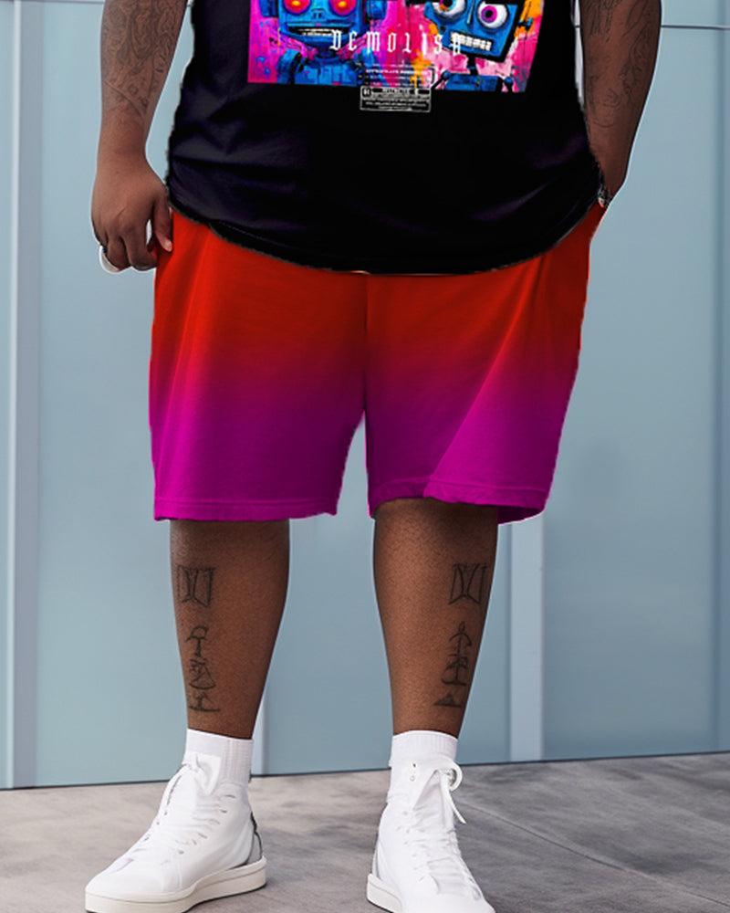 Street ART Printed Gradient Shorts Short Sleeved Oversized Men's Set