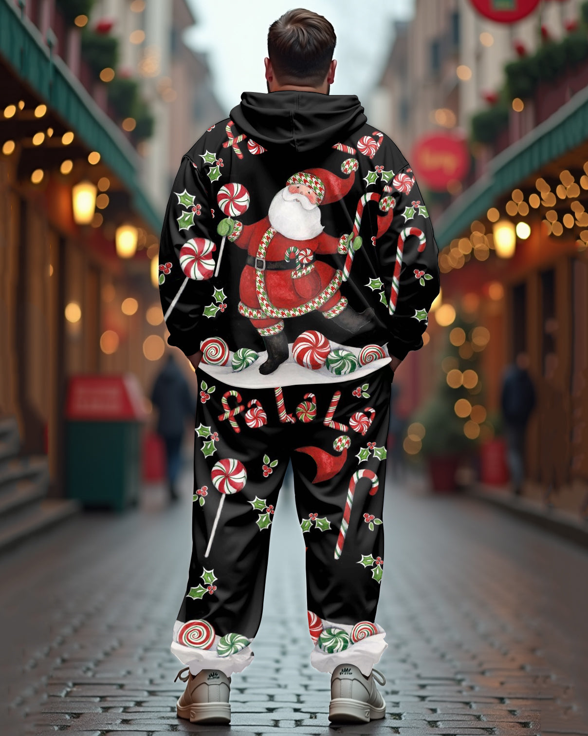 Men's Plus Size Tree Santa Cheer Snowflake Hoodie Set of Two