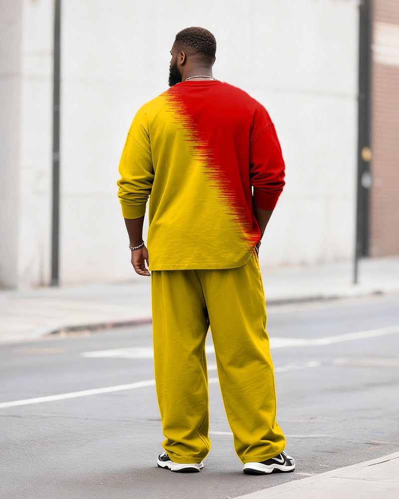 Big & Tall Men's Casual Gradient Faith Letter Printed Long Sleeve T-Shirt Pants Set