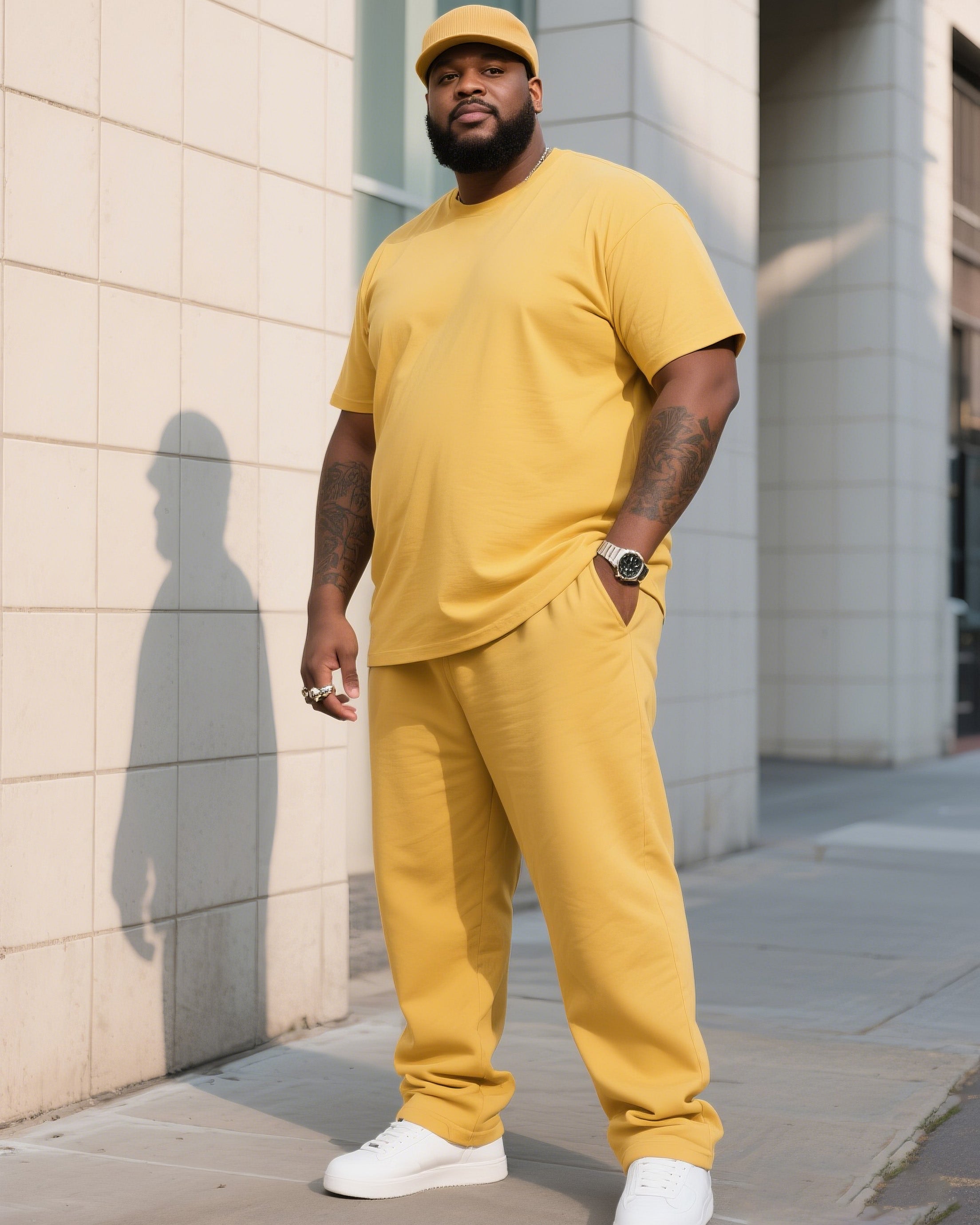 Big Boy Daily Casual All-match Solid Color Short-sleeved T-shirt Trousers Suit