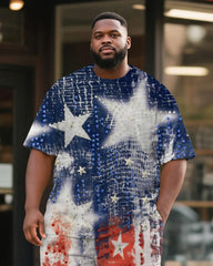 Big & Tall Men's Independence Day Star Print Round Neck Short Sleeve T-Shirt Shorts Suit