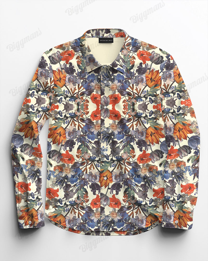 Dream Garden Cotton Long Sleeve Shirt Men's Plus Size