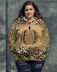 Halloween Leopard Pumpkin Print Big Women's Hoodie