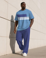 Men's Plus Size Simple Gradient Stripe Colorblock Print T-shirt Trousers Suit
