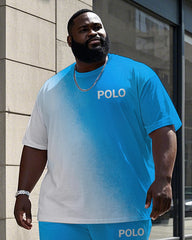 Big and Tall Men's Gradient Splicing Style POLO Letter Printed Short Sleeve T-shirt Pants Set