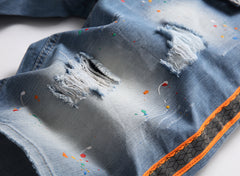 Men's Big & Tall Hole Feature Fashion Trendy Colorful Ink Street Shooting Jeans