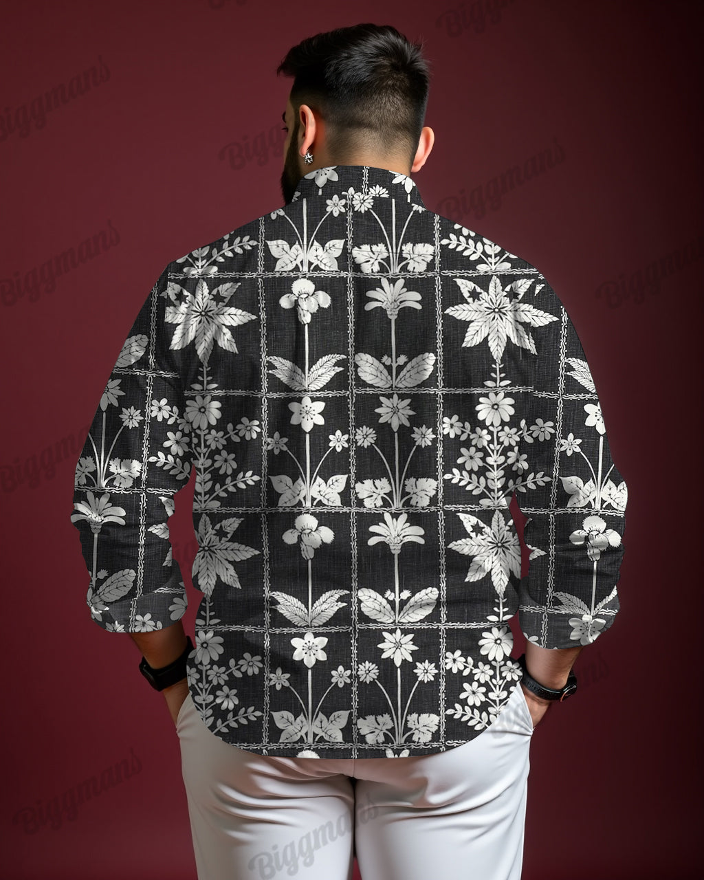 Rules In The Black And White Cotton Yarn Long Sleeve Shirt Men's Plus Size