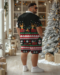 Men's Plus Size Christmas Snowman Elk Sweater Printed Short Sleeve Shirt Shorts Suit