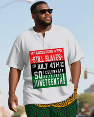 Men's Plus Size Juneteenth Alphabet Print Henley Collar Short Sleeve T-Shirt Shorts Suit