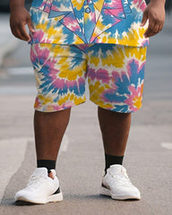Men's Plus Size Pink Tie Dye Graffiti Cartoon Print Short Sleeve T-Shirt Shorts Suit