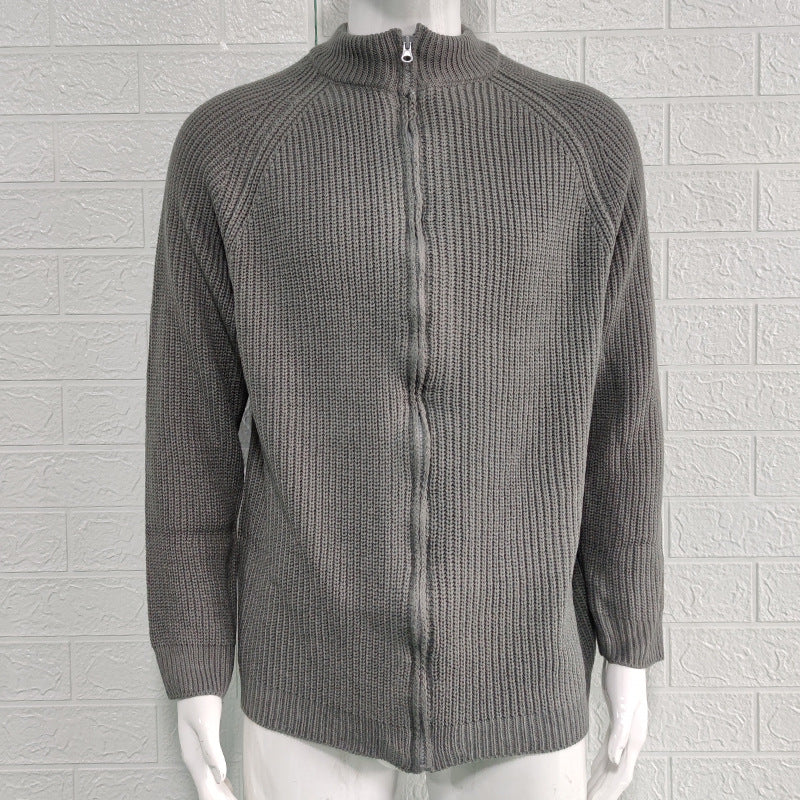 M-2XL Autumn And Winter Solid Color Zipper Turtleneck Knitted Jacket Sweater Cardigan