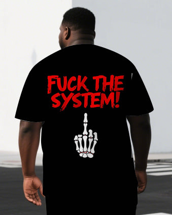 Big & Tall Men's Skeleton Hand FUCK THIS SYSTEM Punk Back Print Short-Sleeve T-shirt 2-Piece Set