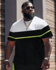 Street Casual Colorblock Striped Print Large Men's Set