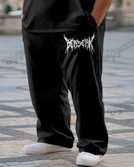 Men's Plus Size Street Fashion Black Rock Graffiti Print T-Shirt Trousers Suit