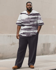 Men's Plus Size Simple Purple Abstract Color Block Print Short Sleeve Shirt Trousers Suit