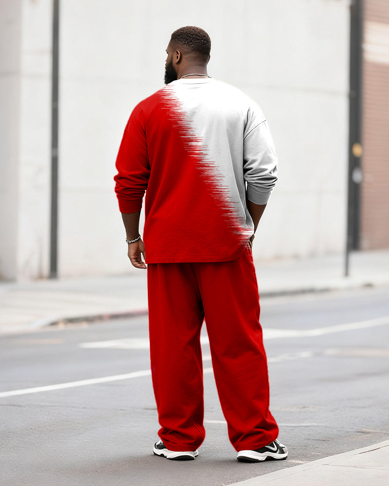 Big & Tall Men's Casual Gradient Faith Letter Printed Long Sleeve T-Shirt Pants Set
