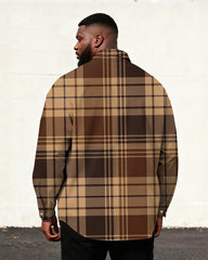 Big & Tall Men's Vintage England Brown Cafe Print Long Sleeve Shirt