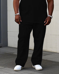 Men's Plus Size Casual Black & Blue "Respect" Slogan Chest Print Short Sleeve T-Shirt Trousers Suit