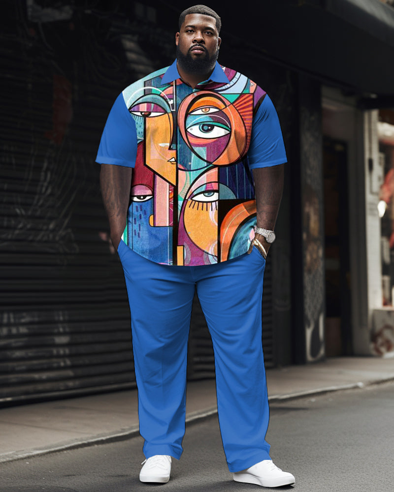 Personalized Puzzle Printed Large Men's Short Sleeved Shirt Set